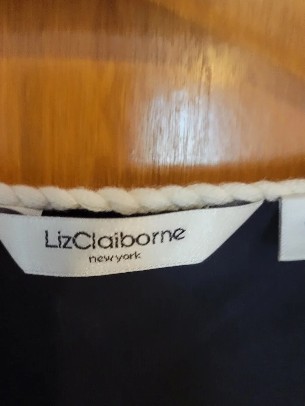 Liz Claiborne New York Black Short-Sleeve Cardigan with Cream Braid Trim-Size L